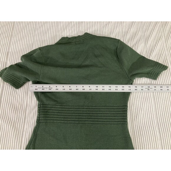 L’AGENCE Kate Dress XS/T Green Knit Ribbed Faux Button Short Sleeve Chic - Picture 7 of 10